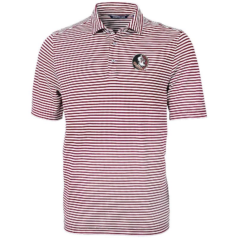 Men's Shirts with Graphic PrintsCutter & Buck Men's Seminole Logo Virtue ECO Stripe Polo - Garnet/White