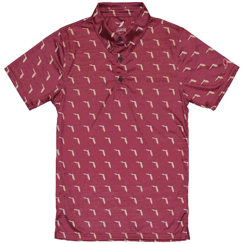 Men's Shirts with Pin CollarsLeague Men's Vault State of Florida Design Sublimated Polo - Garnet