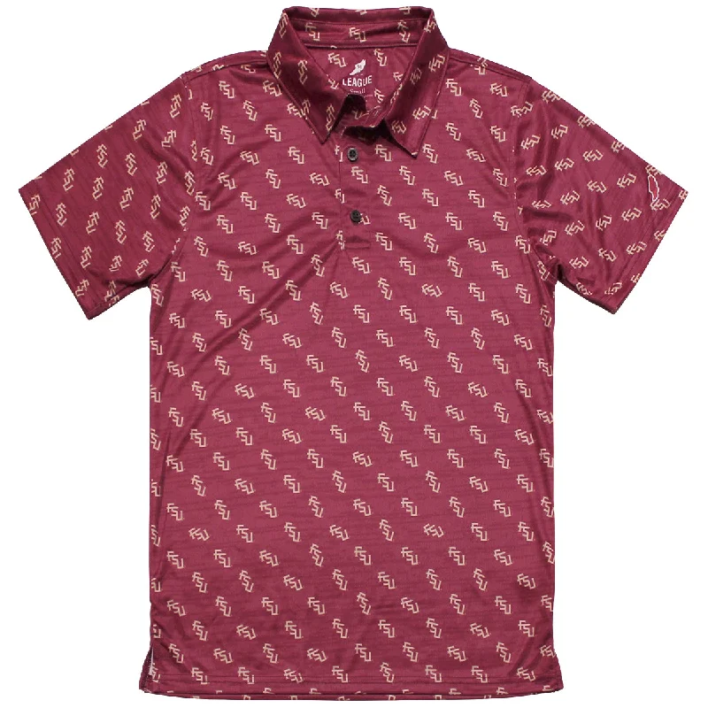 Men's Shirts with Mock NecksLeague Men's Stacked FSU AOP Sublimated Polo - Garnet