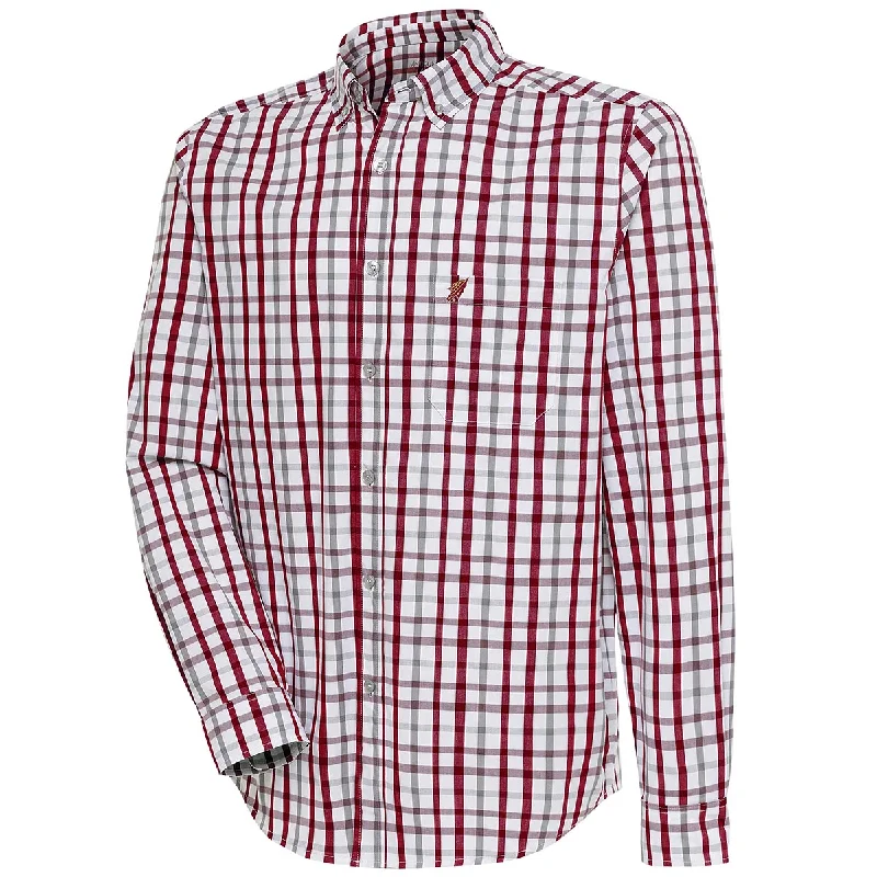 Men's Shirts for HikingAntigua Men's Arrowhead Logo Classic Fit Plaid Long Sleeve Woven Shirt - Garnet/White