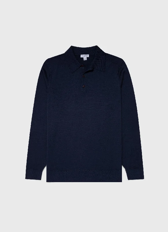 Men's Shirts with Spread CollarsMen's Extra-Fine Merino Polo Shirt in Light Navy