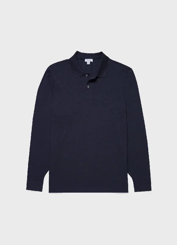 Men's Shirts with Patch PocketsMen's Long Sleeve Piqué Polo Shirt in Navy