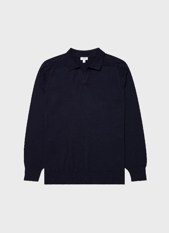 Men's Shirts with Hook-and-Loop ClosuresMen's Sea Island Cashmere Polo Shirt in Navy