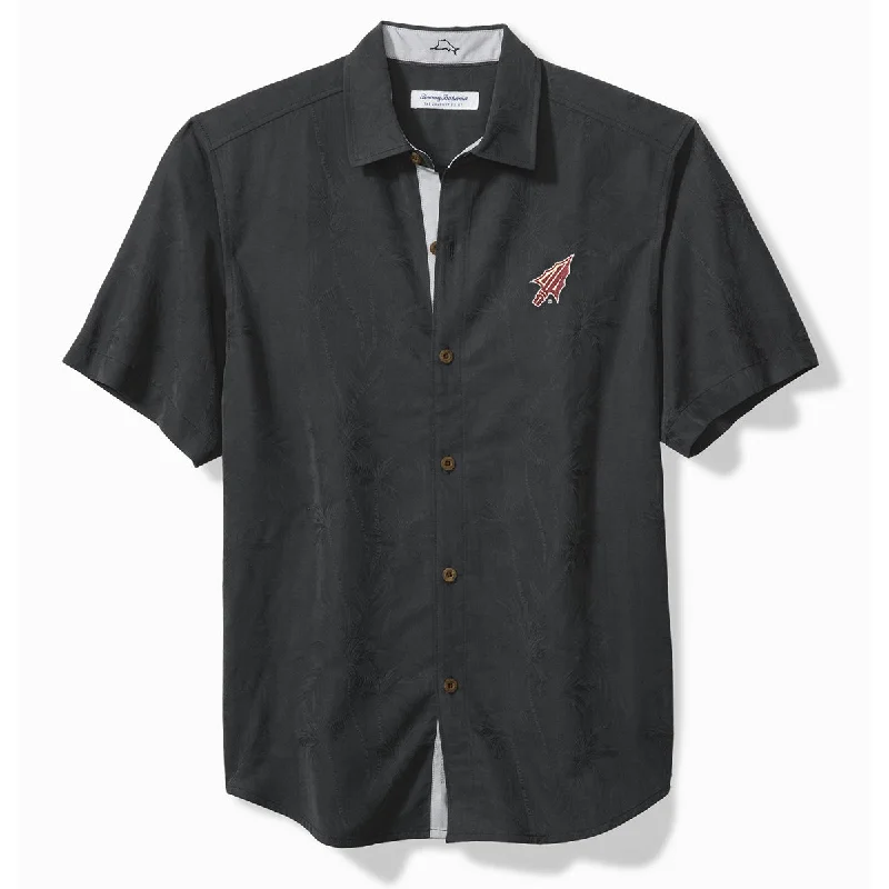 Men's Shirts for HuntingTommy Bahama Men's Arrowhead Logo Coconut Point Palm Vista Short Sleeve Woven Shirt - Black