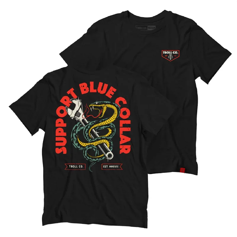 Men's Shirts with Belt LoopsTroll Co. Men's Serpent "Support Blue Collar" Graphic T-Shirt