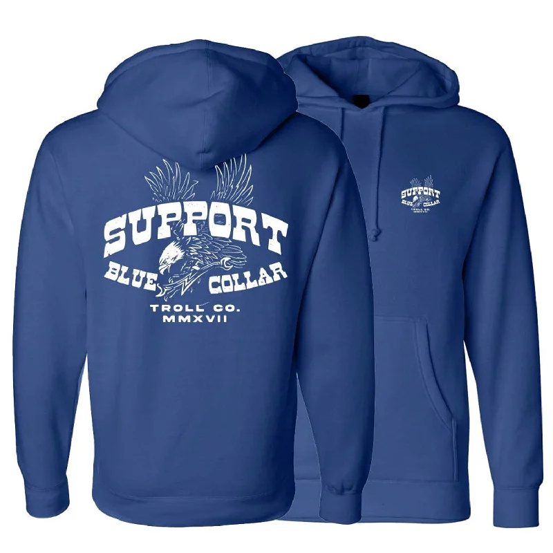 Men's Shirts with Lace-Up HemlinesTroll Co. Men's Vintage Eagle "Support Blue Collar" Fleece Hoodie