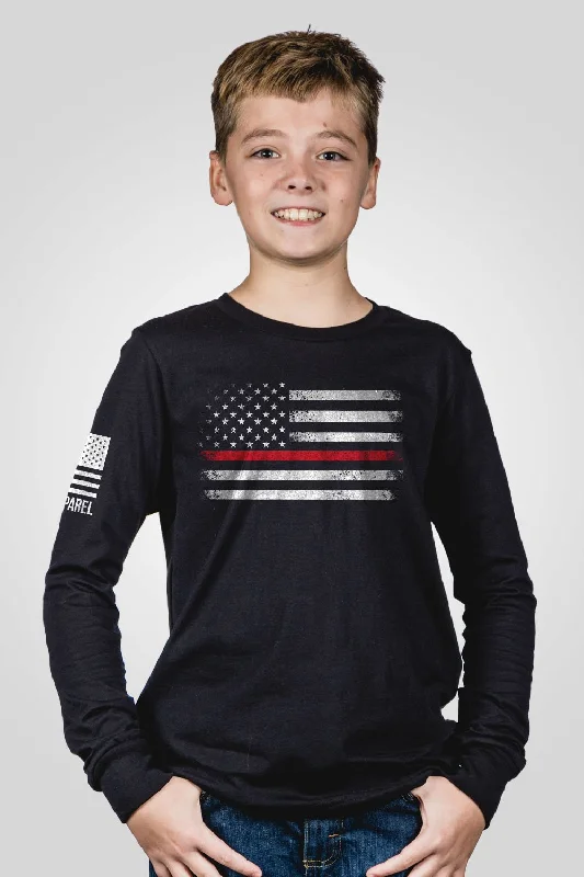 Men's Shirts with Single-Breasted DesignsThin Red Line - Youth Long Sleeve