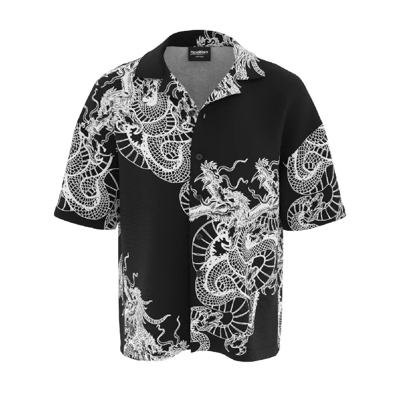 Men's Collared Shirts for Formal OccasionsBlack-N-White Dragons Oversized Button Shirt