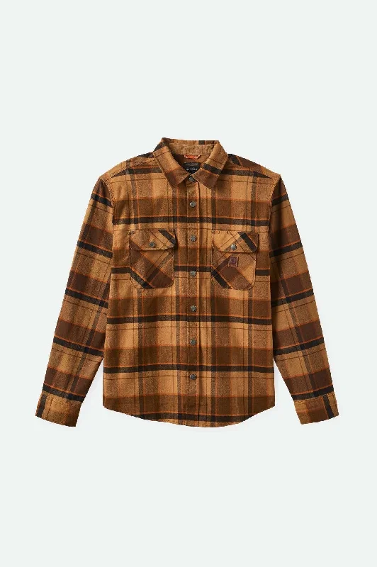 Men's Pattern-Clashing Shirts for Bold FashionBuilders Bowery Stretch Water Resistant L/S Flannel - Burro Brown/Pinecone Brown/Black