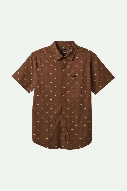 Breathable Men's Linen ShirtsCharter Print S/S Woven Shirt - Pinecone Brown/Tipping Square