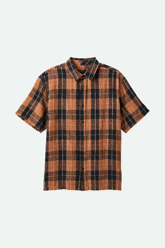 Men's Bold-Color Shirts for a Statement PieceCru Linen Blend Relaxed S/S Woven Shirt - Black/Rust Orange