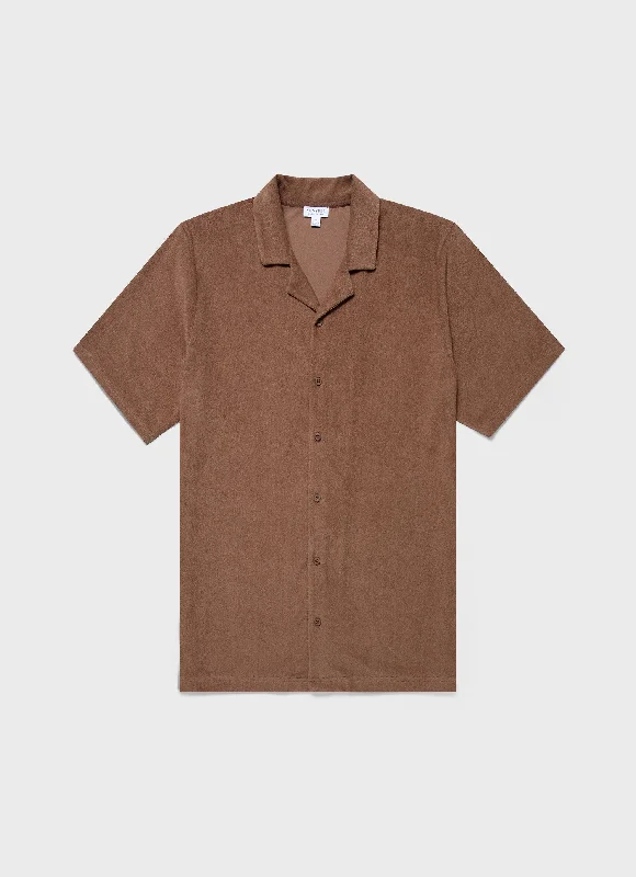 Men's Layering Shirts for Seasonal TransitionsMen's Towelling Camp Collar Shirt in Dark Sand