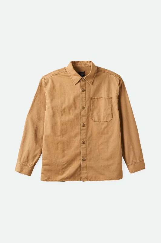 Men's Striped Long-Sleeve Shirts for a Maritime FeelSelden L/S Overshirt - Tobacco Brown Worn Wash