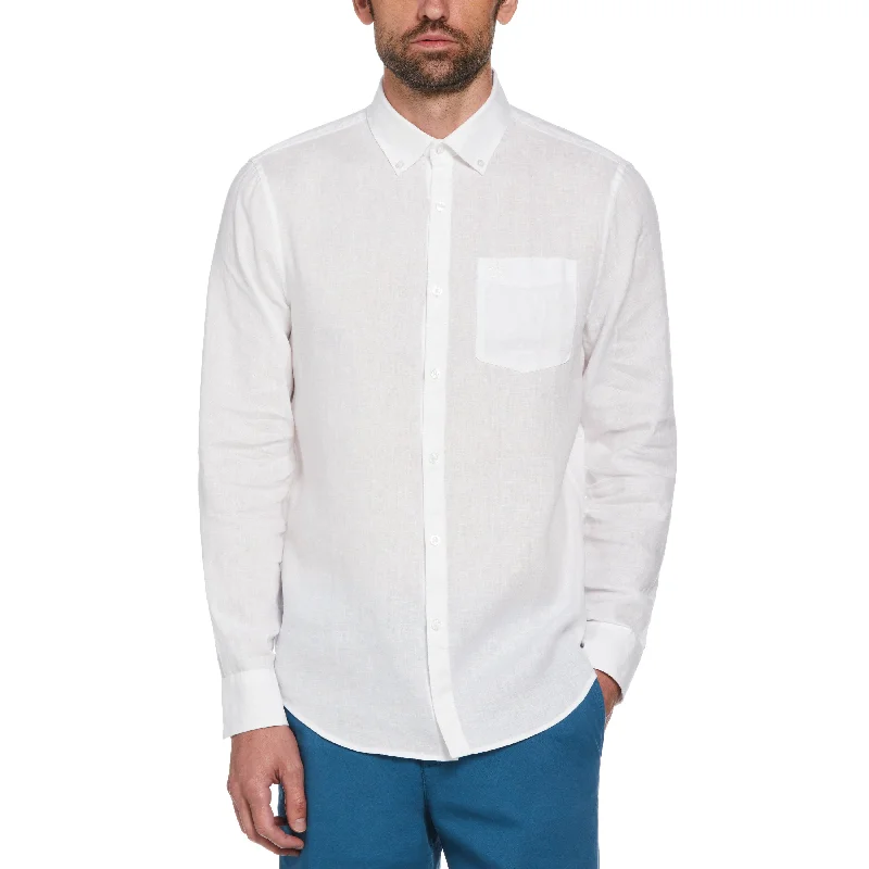 Casual Men's Button-Down ShirtsWashed Linen Shirt - Bright White