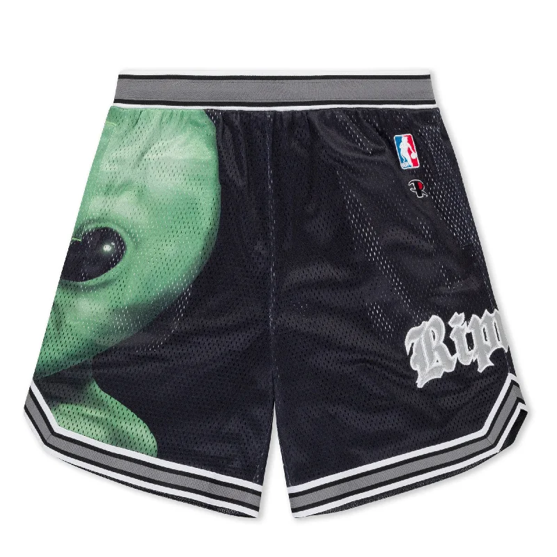 Men's Pants with Embroidered DesignsWe Come In Peace Basketball Shorts (Black)