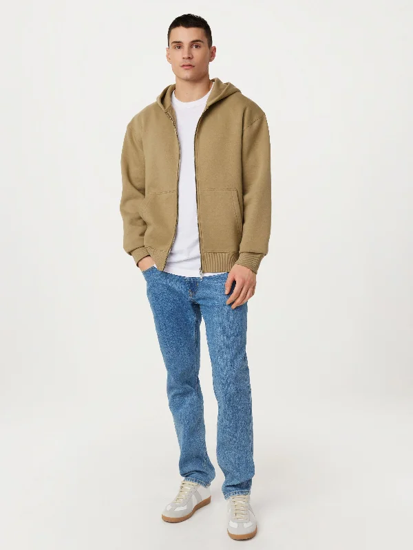 Men's Sweaters with Herringbone PatternsThe Zip Up Fleece Hoodie in Khaki