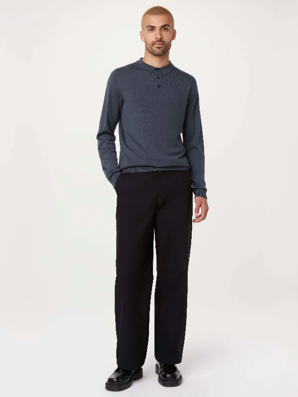 Fashionable Men's Crew-Neck SweatersThe Merino Polo Sweater in Steel Blue