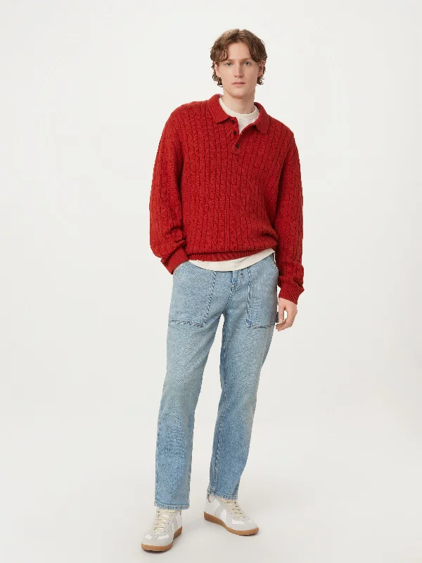 Men's Sweaters with Kangaroo PocketsThe Cable Knit Polo Sweater in Red