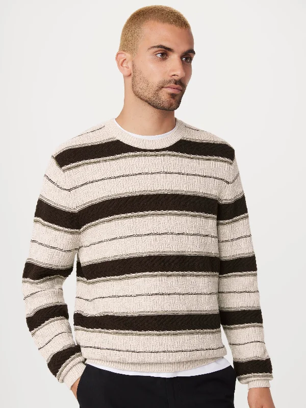 Men's Sweaters with EmbellishmentsThe Striped Crewneck in Light Beige