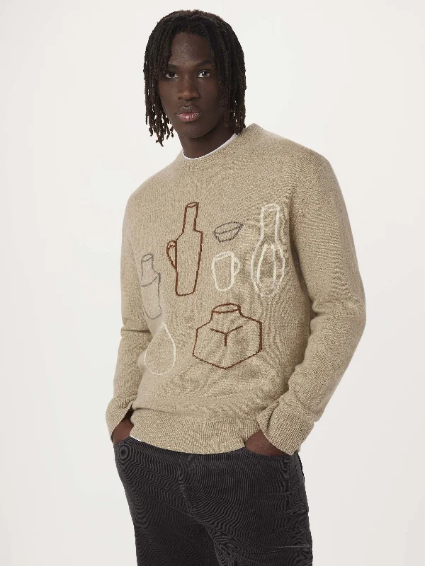 Men's Sweaters with High-Low HemlinesThe Lambswool Intarsia Sweater in Natural Beige