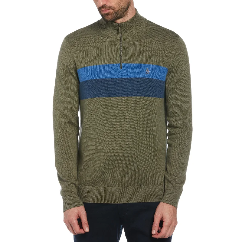 Men's Sweaters with Zippered PocketsColor Block 1/4 Zip Sweater