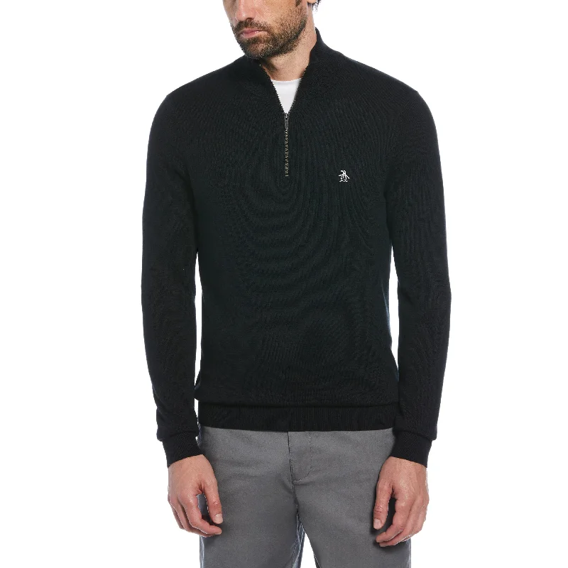 Men's Sweaters with Pockets1/4 Zip Cotton Jersey Sweater