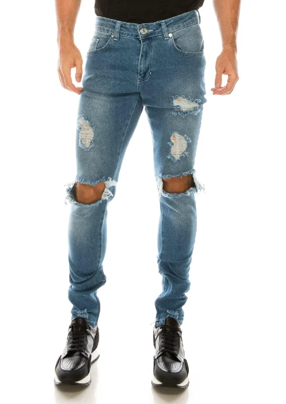 High-Quality Men's JeansThrashed Light Blue Skinny Fit Jeans