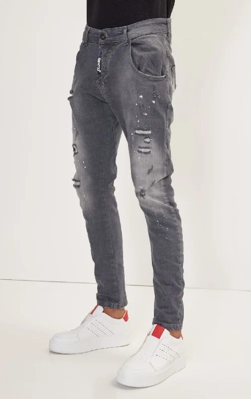 Men's Jeans with Fashionable RipsMen's Slim Jeans - Grey