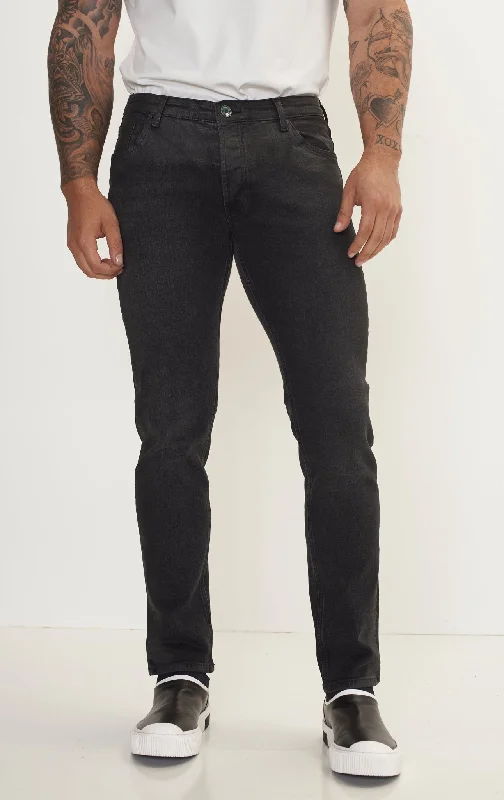 Men's Jeans with PocketsSide Waxed Tapered Jeans - Grey