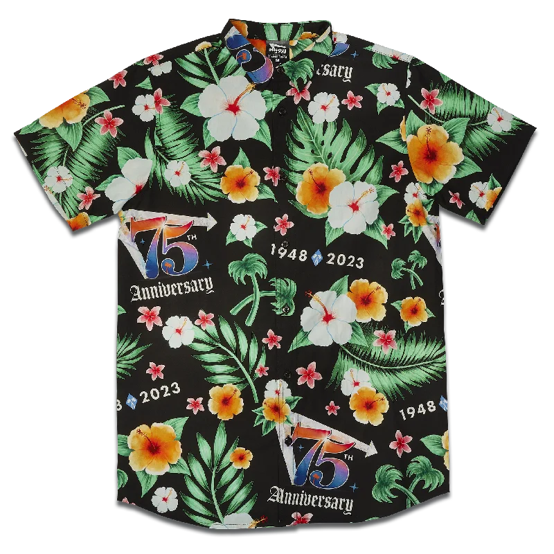 Men's Shirts with Belt Loops75th Anniversary Green & Black Hawaiian Shirt