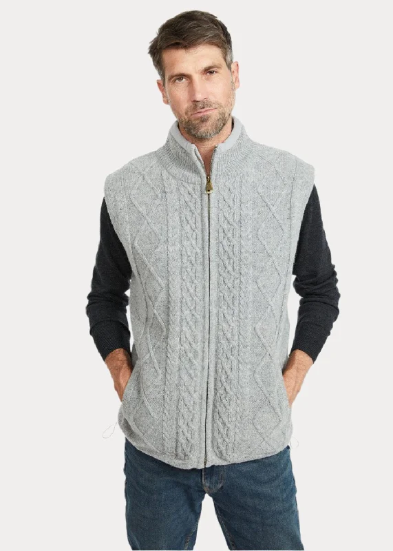 Men's Sweaters with Raglan SleevesAran Full Zip Fleece Gilet | Grey