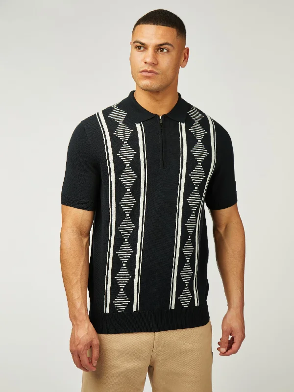 Solid-Colored Men's SweatersArgyle Jacquard Polo - Black