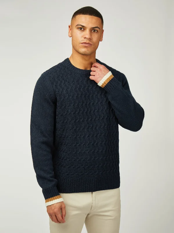 Men's Sweaters for Casual OccasionsCable Textured Crew - Dark Navy