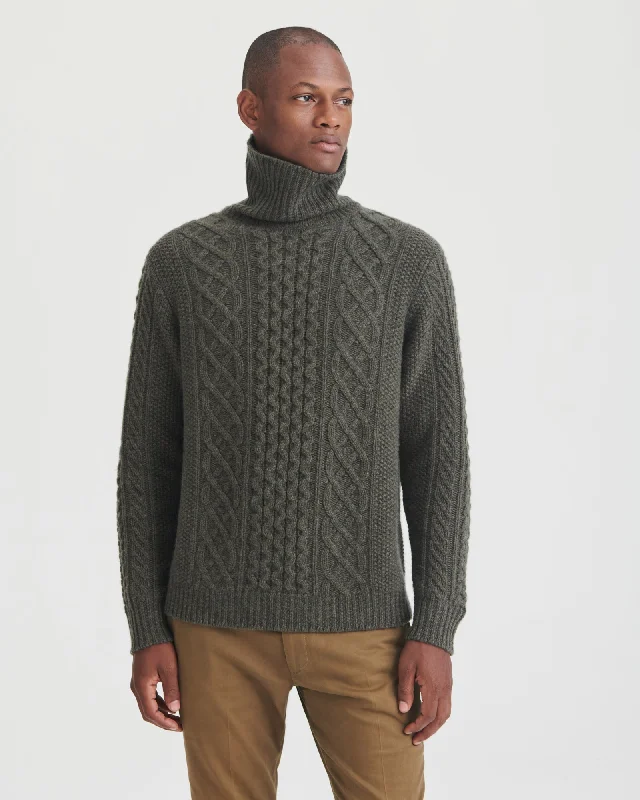 Men's Sweaters with Argyle PatternsSuper Luxe Cashmere Fisherman Cable Turtleneck