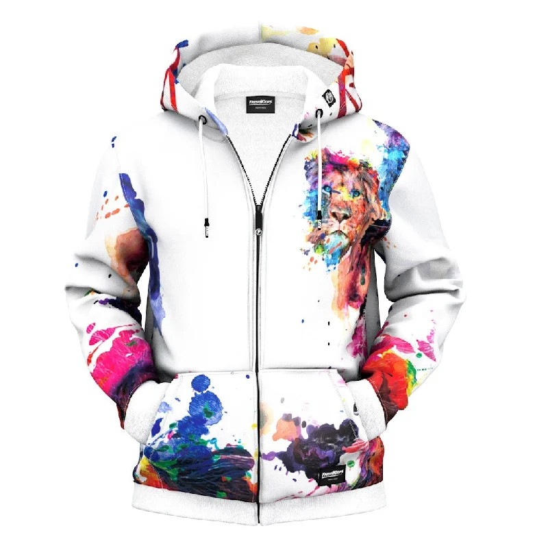 Men's Hoodies with Reinforced StitchingColorful Lion Zip Up Hoodie