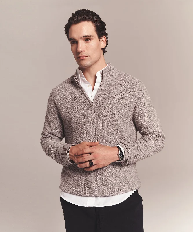 Men's Sweaters in Bright ColorsCotton Cashmere Textured Quarter Zip