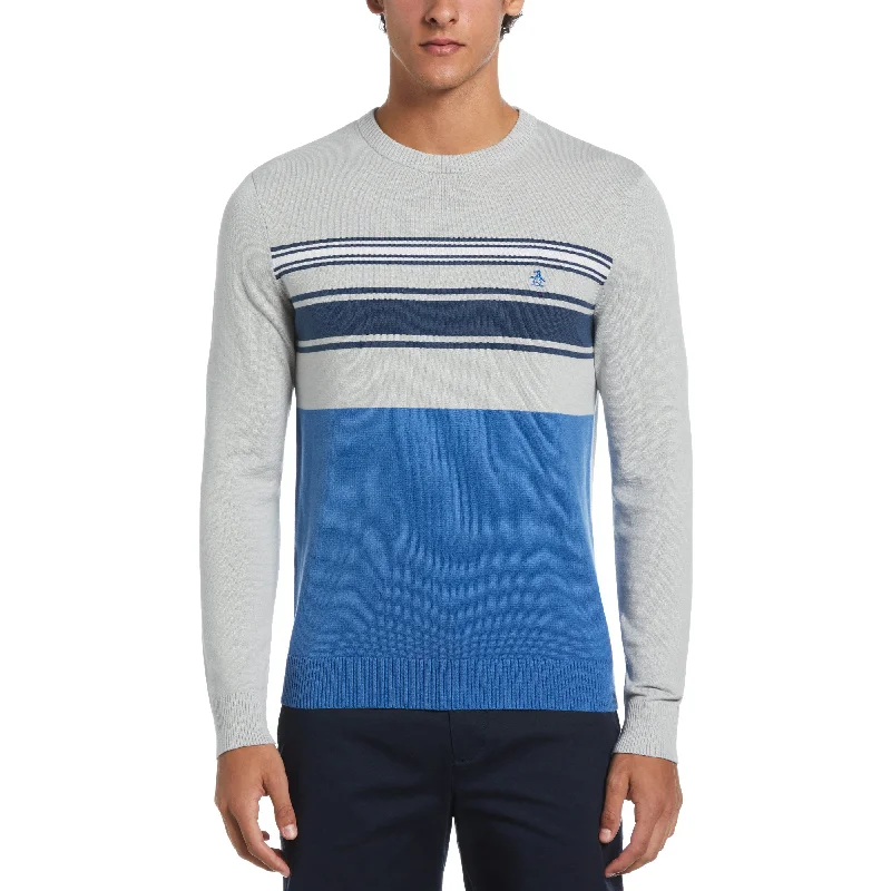 Men's Sweaters with Set-In SleevesCotton Engineered Stripe Sweater