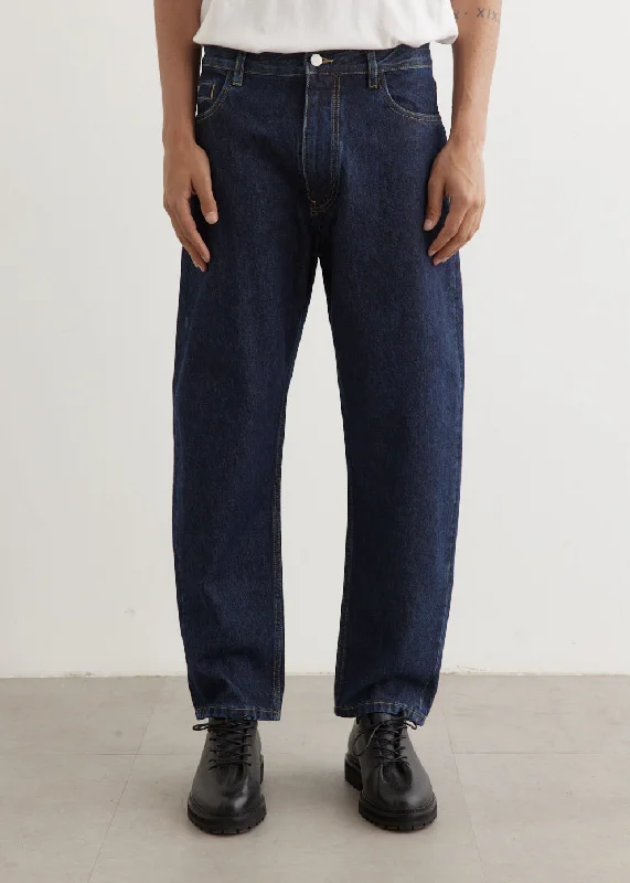 Leather Patch Men's JeansEasy Tapered Pants