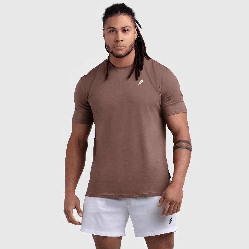 Men's Shirts with Mandarin CollarsEssential Regular Fit Tee -  Choc Brown