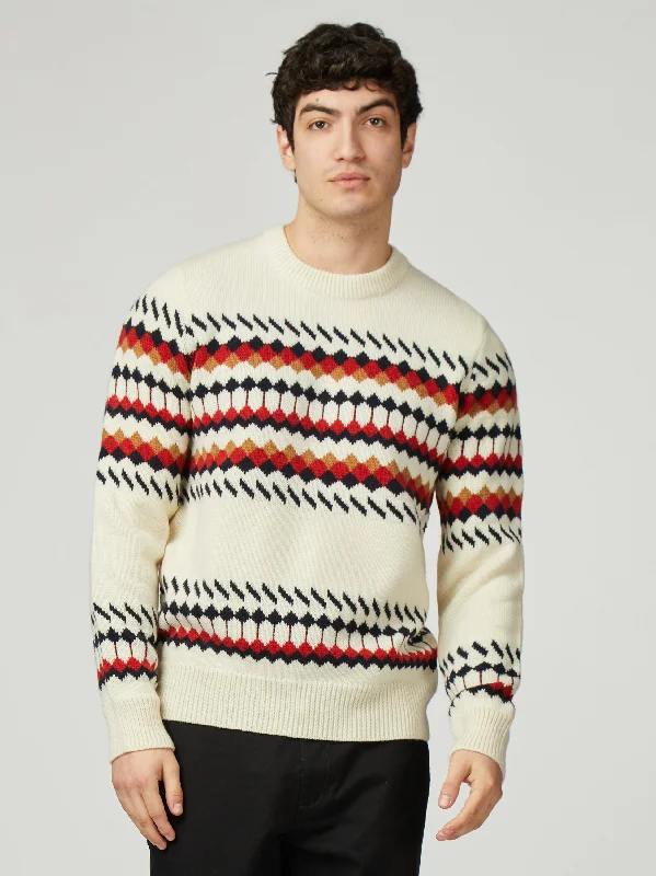 Men's Sweaters with Contrast TrimFairisle Crew - Ivory