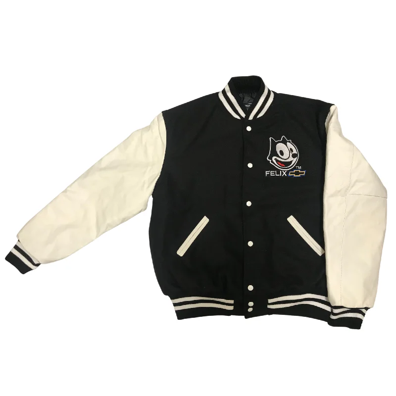 Affordable Men's Winter CoatsFelix Chevrolet Letterman Jacket With Genuine White Leather Sleeves