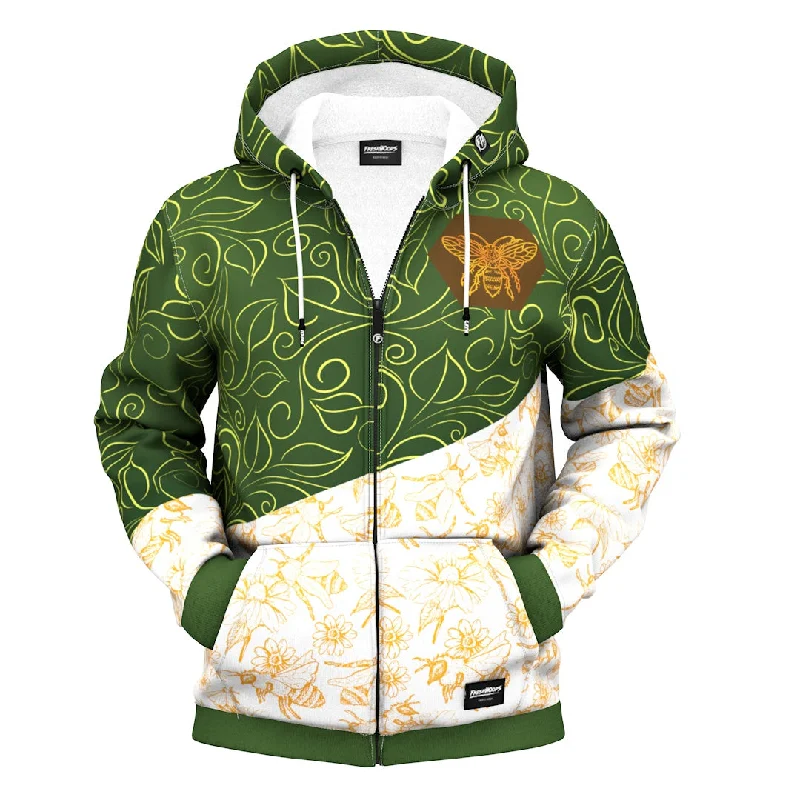 Men's Hoodies with Stretch FabricFloral Bee Zip Up Hoodie