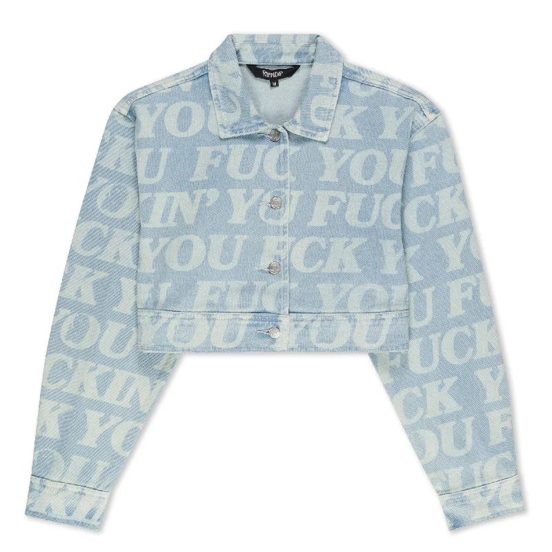 Designer Men's OvercoatsFuckin Fuck Cropped Denim Jacket (Light Wash)