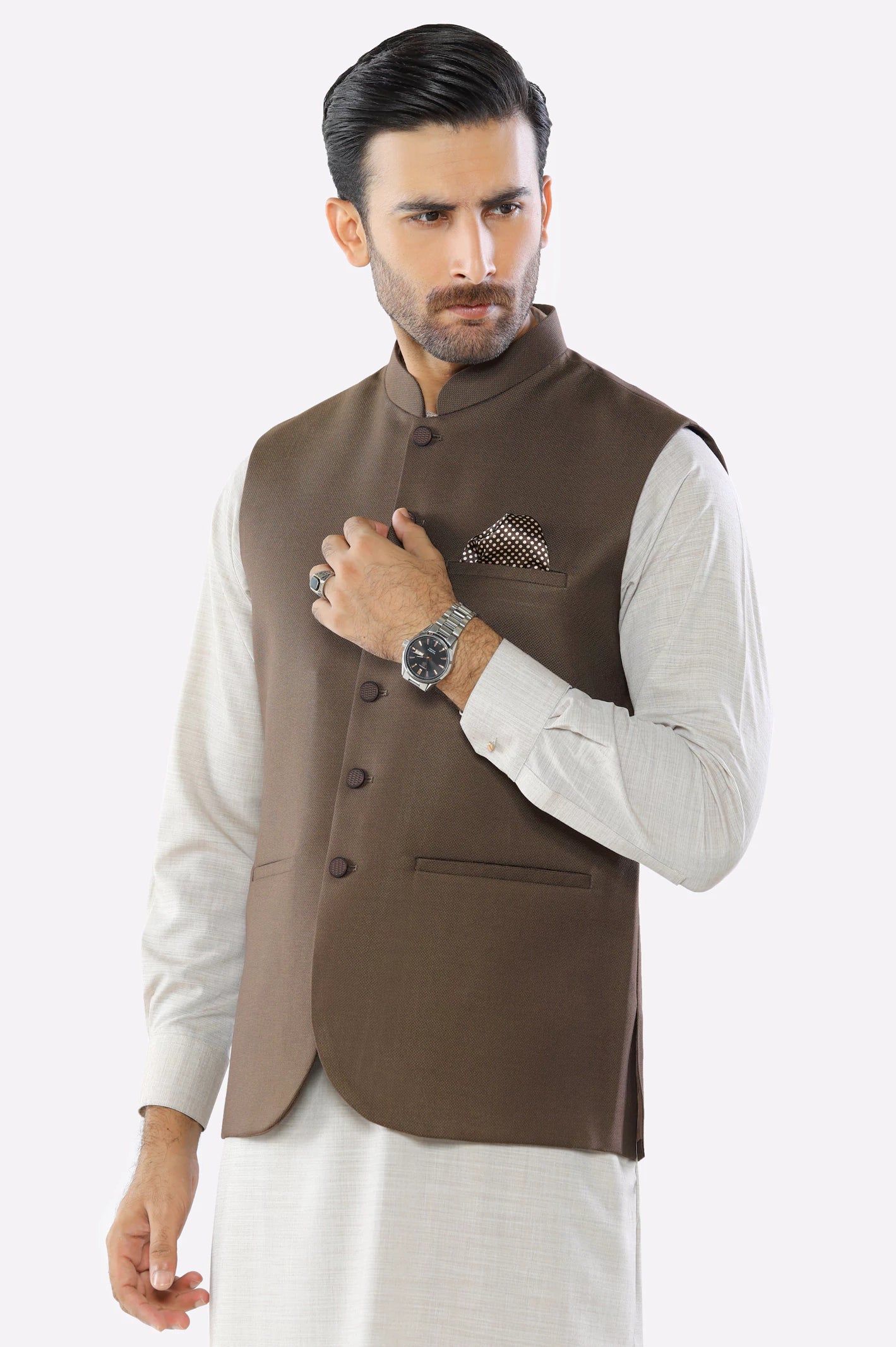 Men's Coats with Embroidered DetailsLight Brown Waistcoat