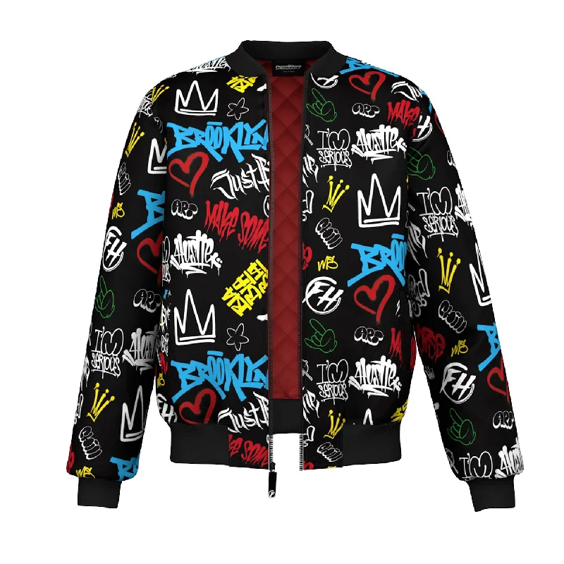 Men's Coats with Inner PocketsGraffiti Pattern Bomber Jacket