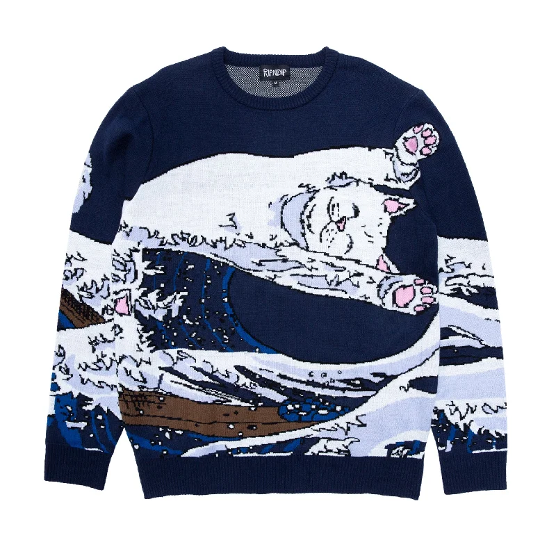 Comfortable Men's ParkasGreat Wave Sweater (Navy)