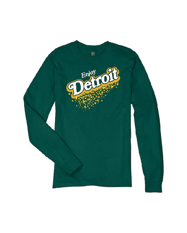 Men's Hoodies for Active LifestylesInk Detroit Vintage "Enjoy Detroit" Ginger Ale Long Sleeve T-Shirt - Dark Green