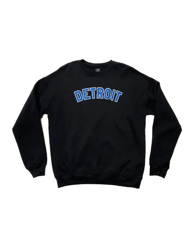 Men's Hoodies for BikingInk Detroit - Honolulu Blue and Silver print Black Crewneck