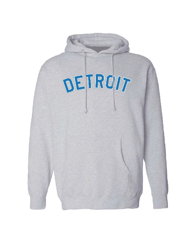 Men's Hoodies with Adjustable SleevesInk Detroit -  Honolulu blue and silver print on Athletic Grey Hoodie