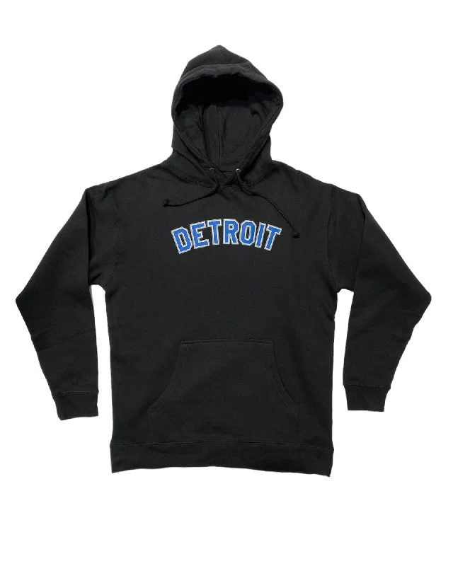 Men's Hoodies with Button-Down PocketsInk Detroit -  Honolulu blue and silver print on Black Hoodie